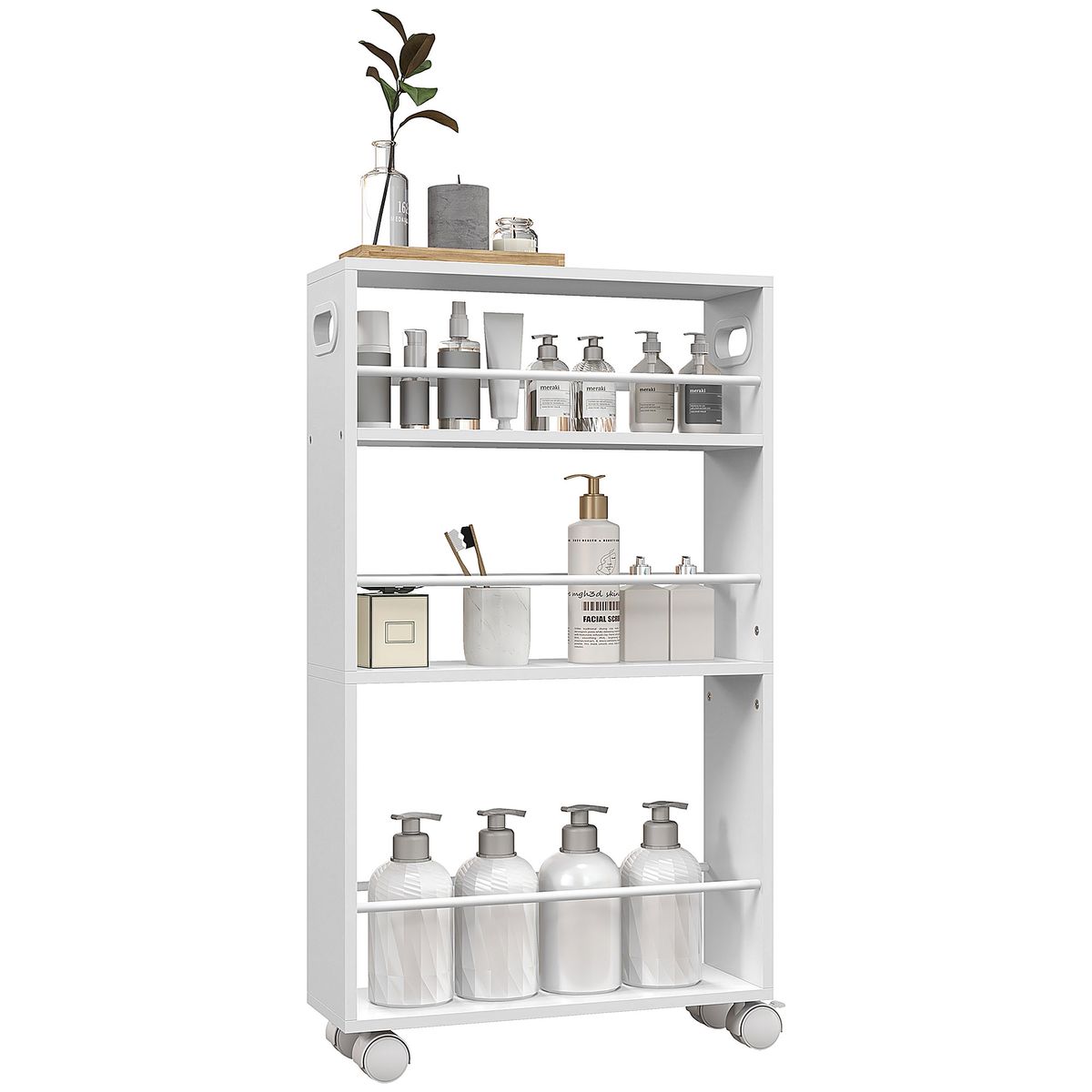 Carrito auxiliar Velez Homcom 3 estantes blanco 80x45x15 cm