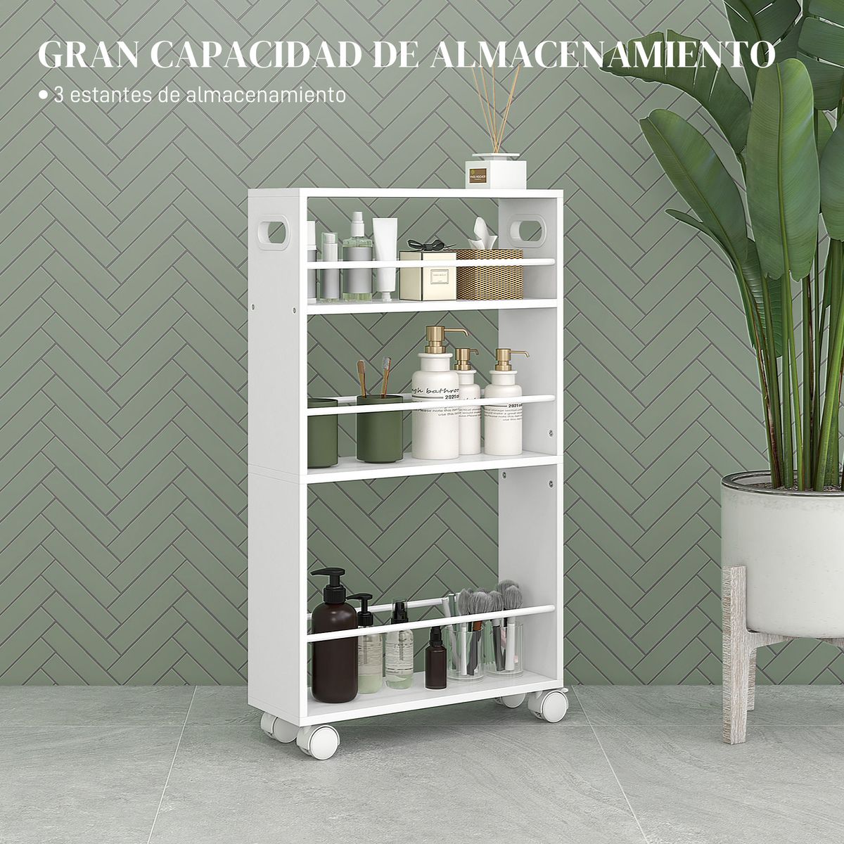 Carrito auxiliar Velez Homcom 3 estantes blanco 80x45x15 cm