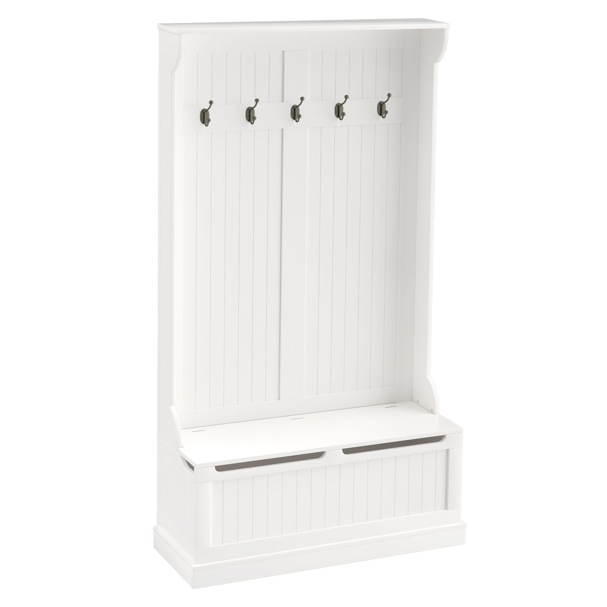 Perchero recibidor Tooly Homcom 5 ganchos + banco blanco 179,7x96x34 cm