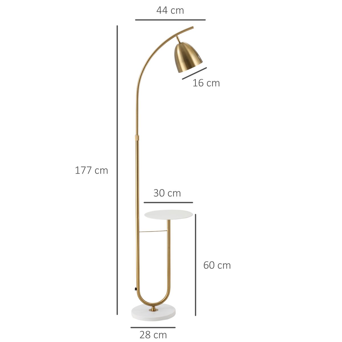 Lámpara de pie Coba Homcom 40W con mesa auxiliar blanco/dorado 177x30x44 cm