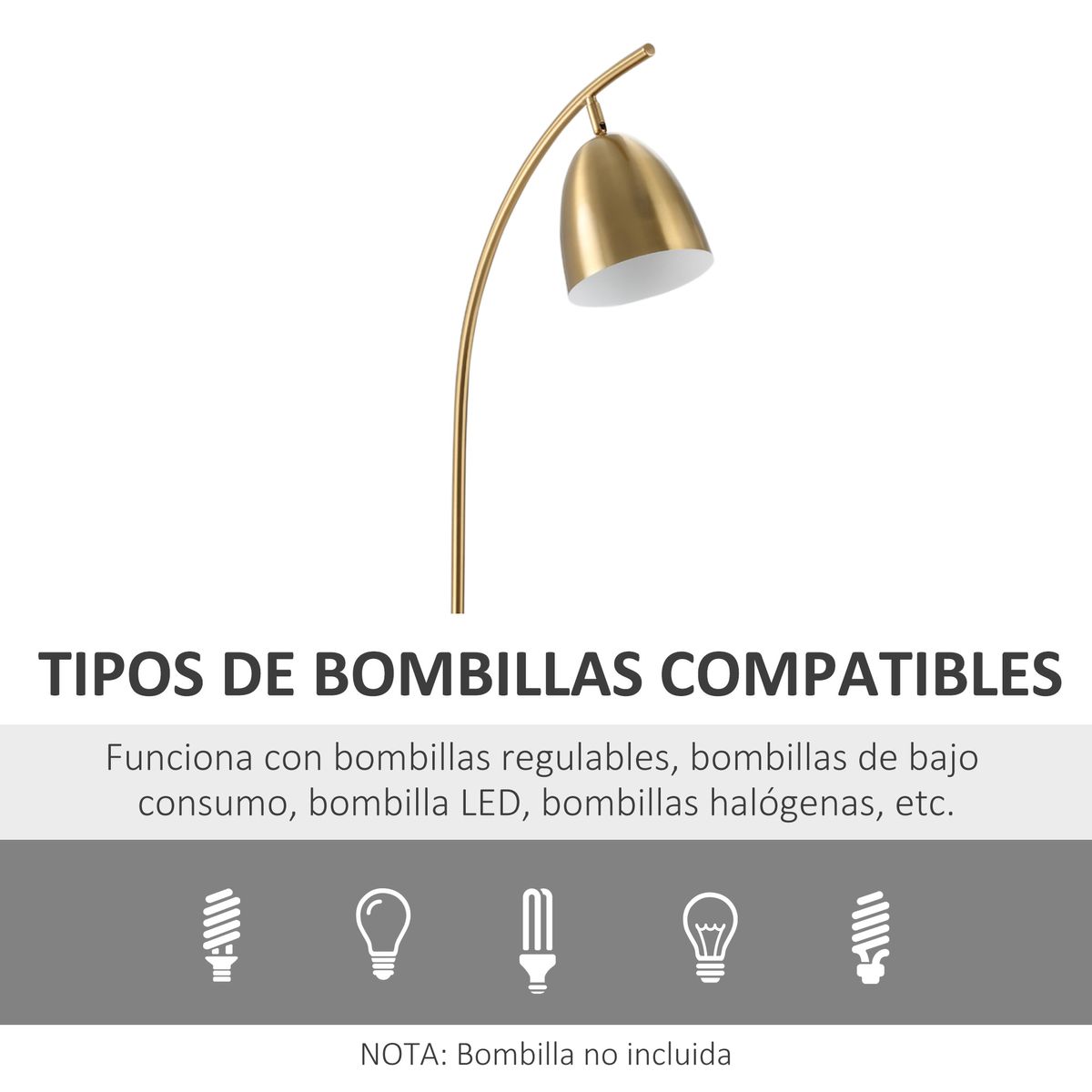 Lámpara de pie Coba Homcom 40W con mesa auxiliar blanco/dorado 177x30x44 cm