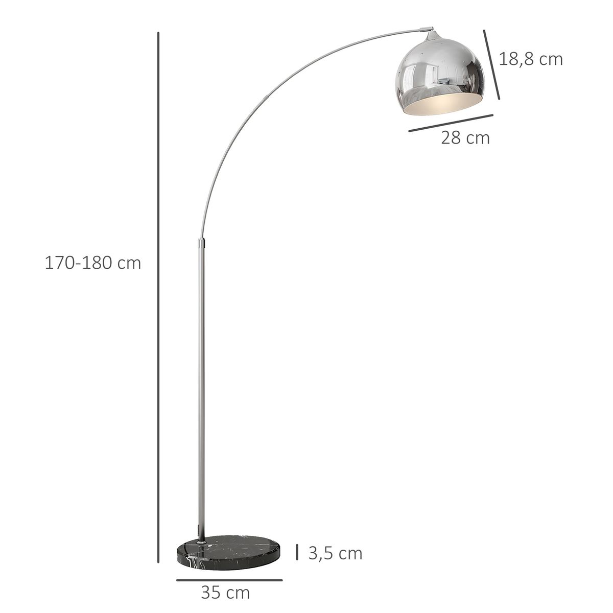 Lámpara de pie Modde Homcom 40W poste ajustable negro/plata 170-180x110-115x30 cm
