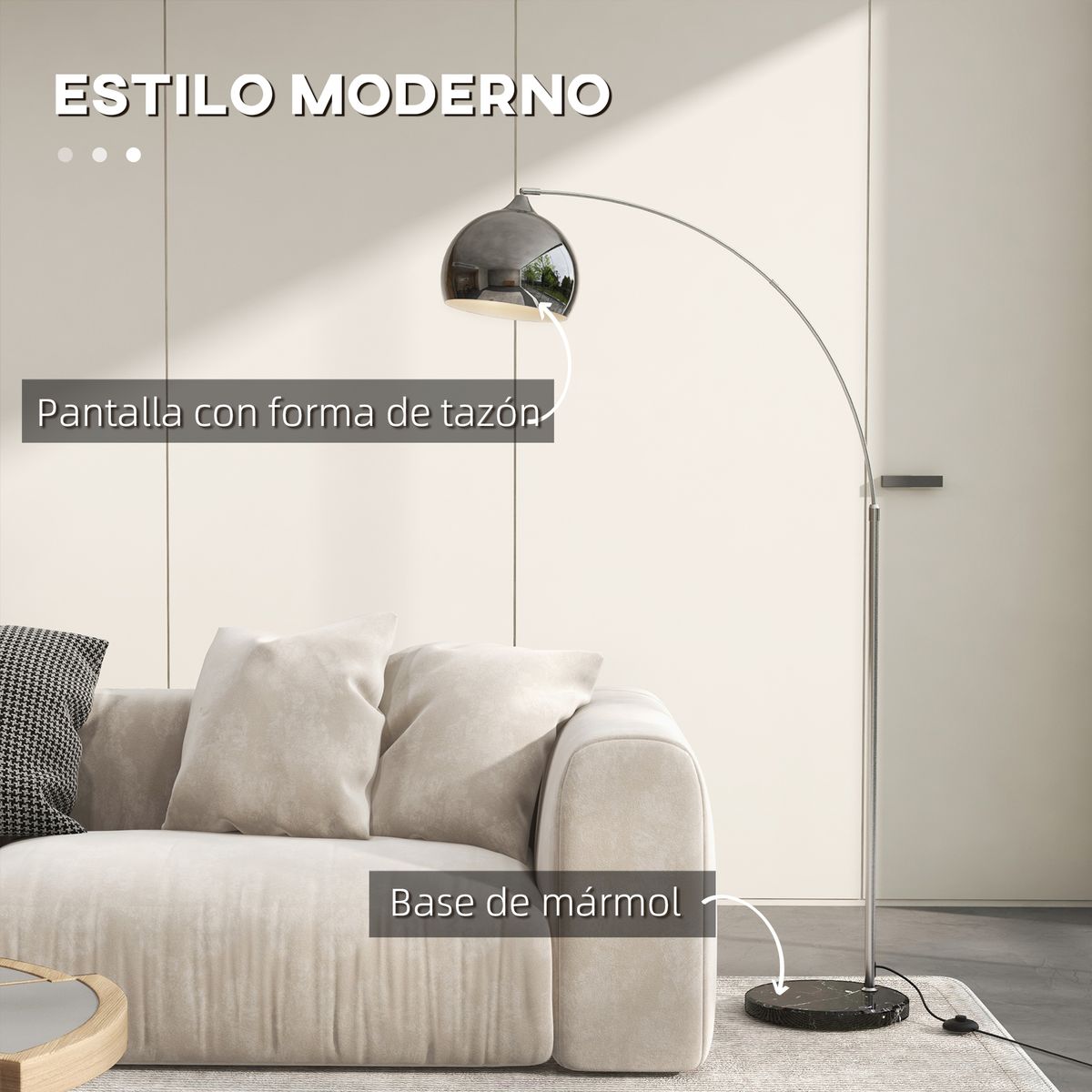 Lámpara de pie Modde Homcom 40W poste ajustable negro/plata 170-180x110-115x30 cm