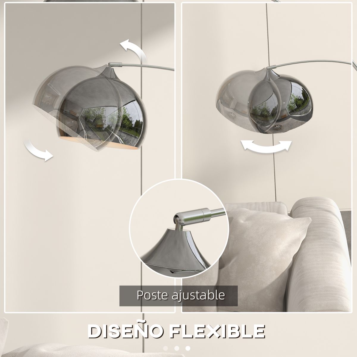Lámpara de pie Modde Homcom 40W poste ajustable negro/plata 170-180x110-115x30 cm