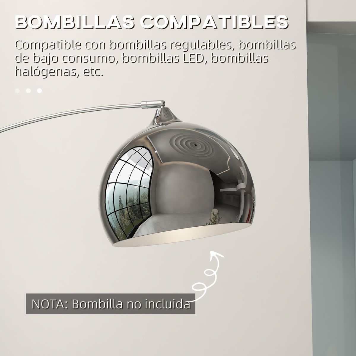 Lámpara de pie Modde Homcom 40W poste ajustable negro/plata 170-180x110-115x30 cm