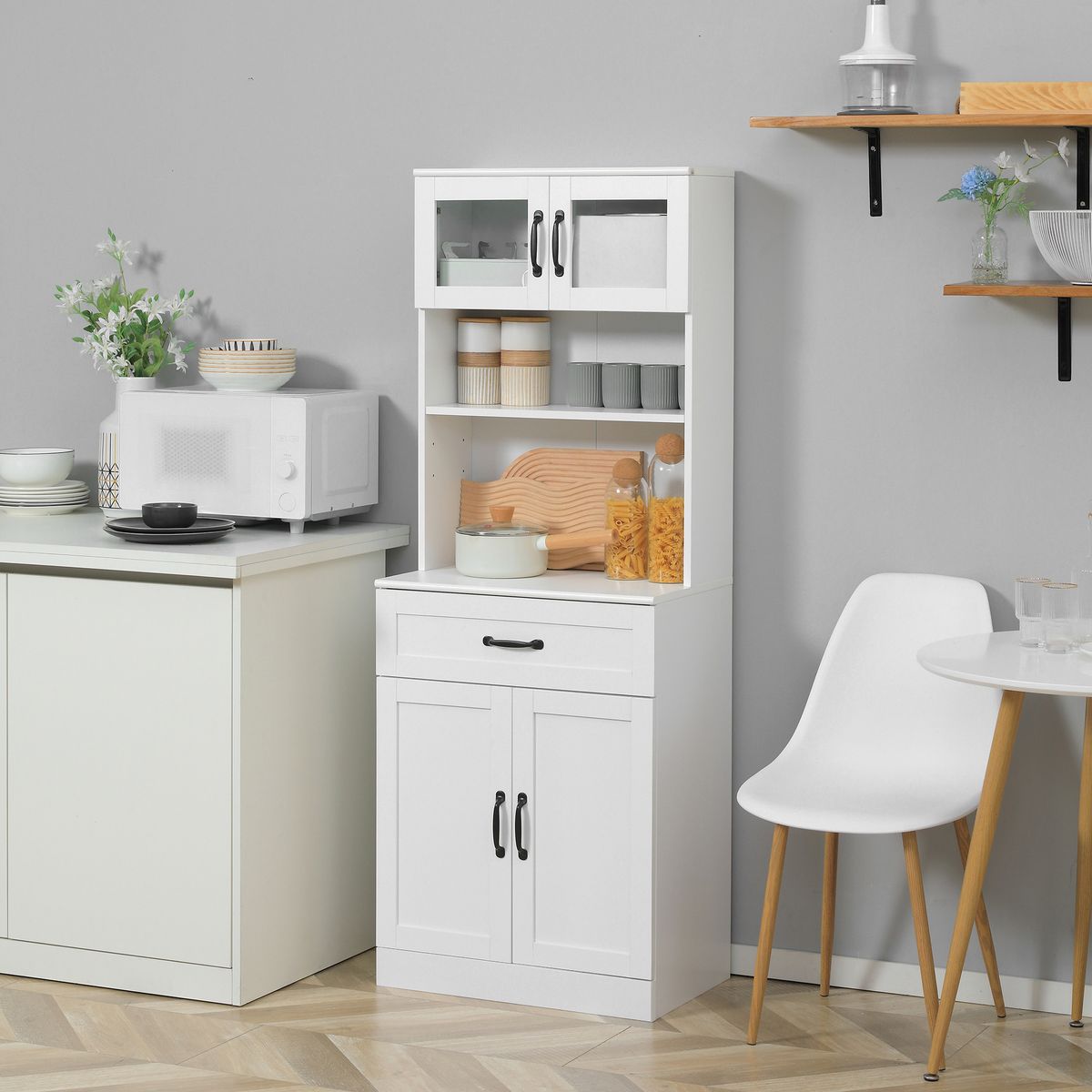 Alacena Tina Homcom 4 puertas + 2 compartimentos blanco 161x60x38 cm
