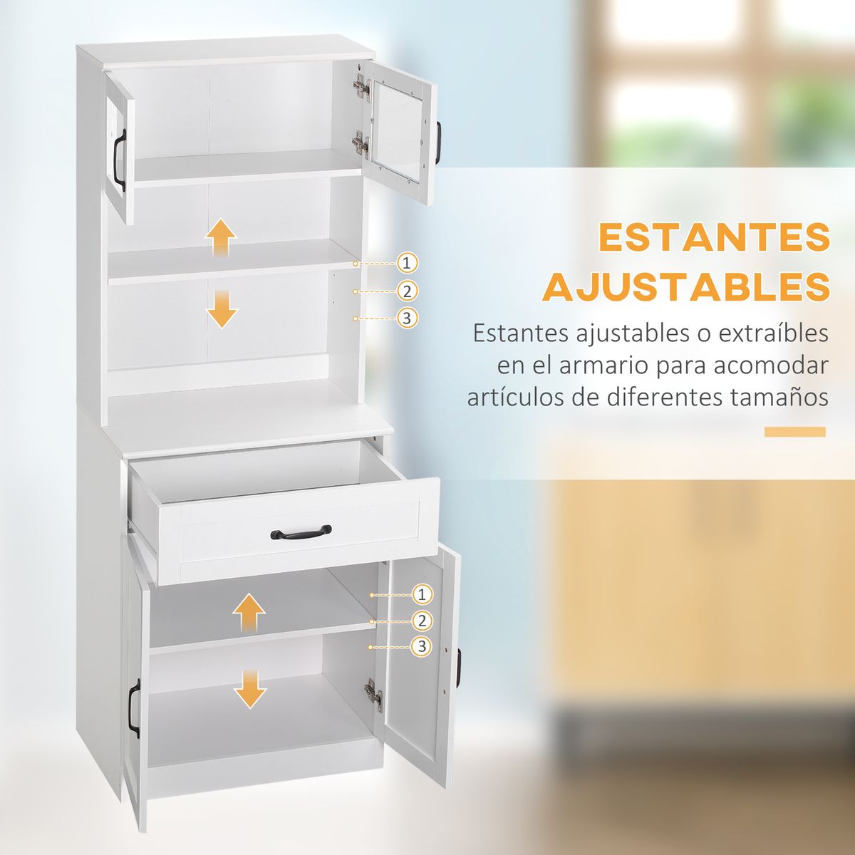 Alacena Tina Homcom 4 puertas + 2 compartimentos blanco 161x60x38 cm
