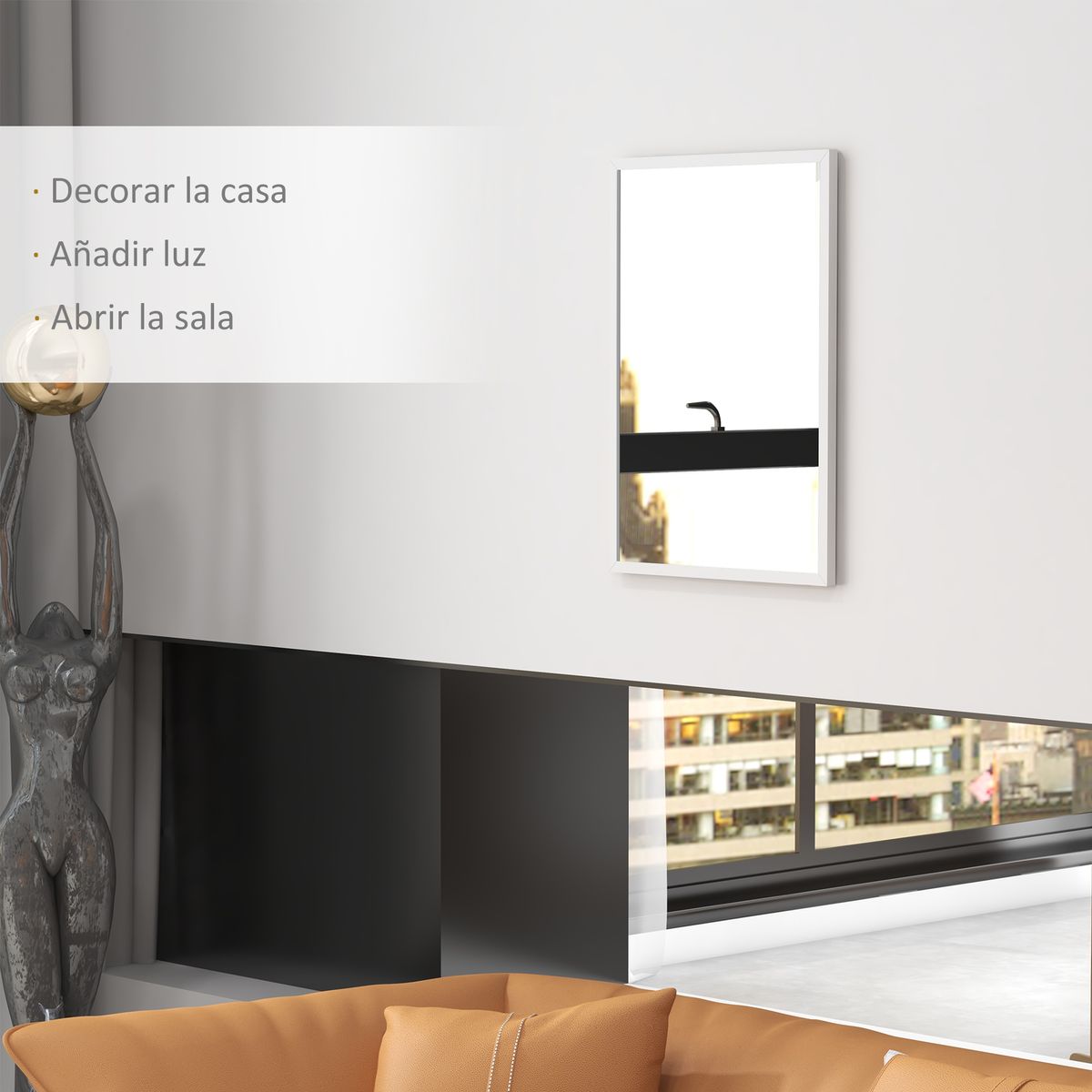 Espejo de pared Selva Homcom con marco Slim blanco 70x50 cm