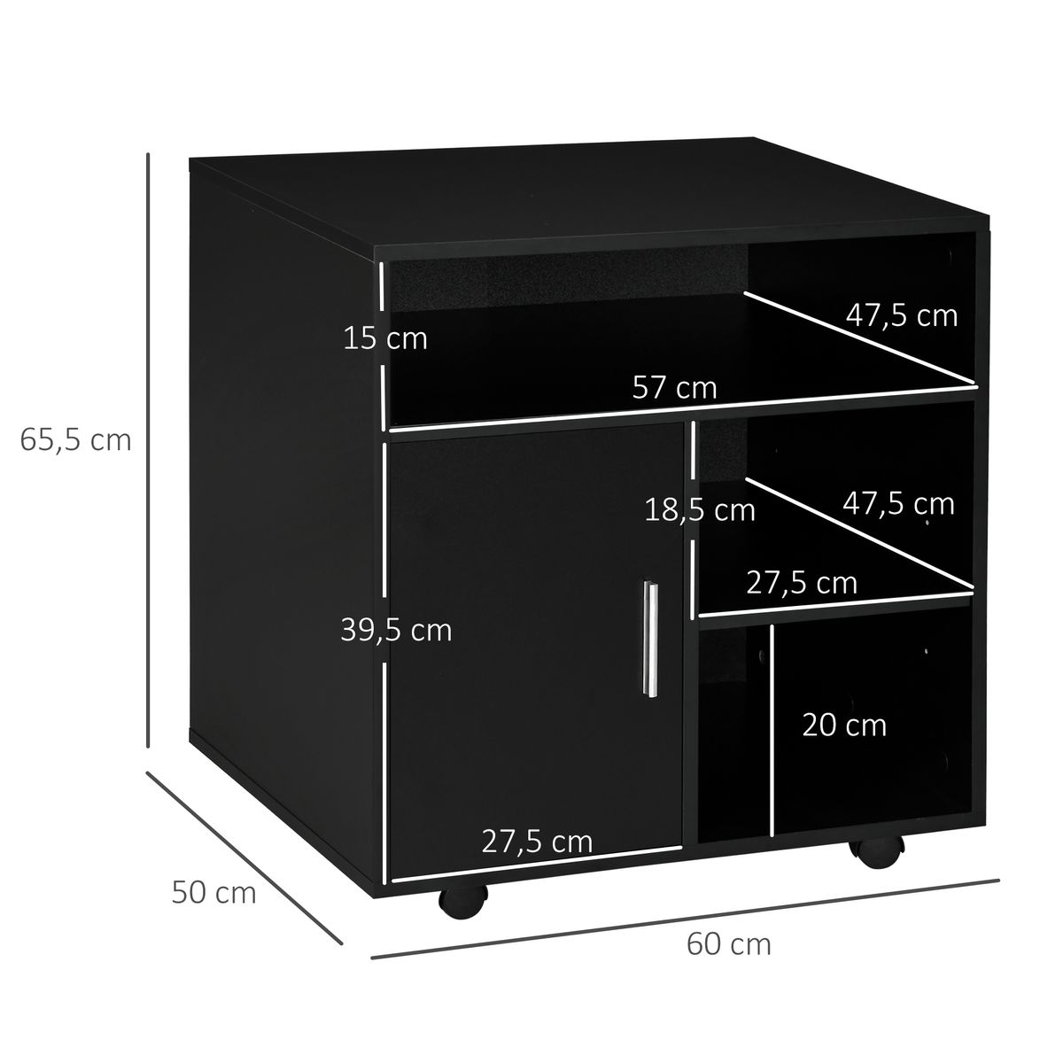 Mueble auxiliar Hanna Homcom 3 estantes + armario negro 35,5x60x50 cm