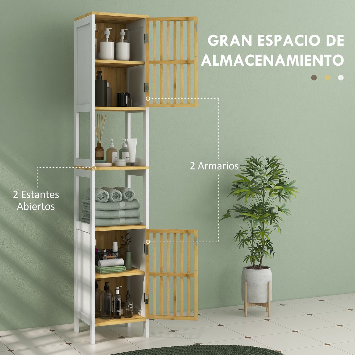 Armario auxiliar Trevel Homcom 2 puertas + 2 compartimentos natural/blanco 172x32x30 cm