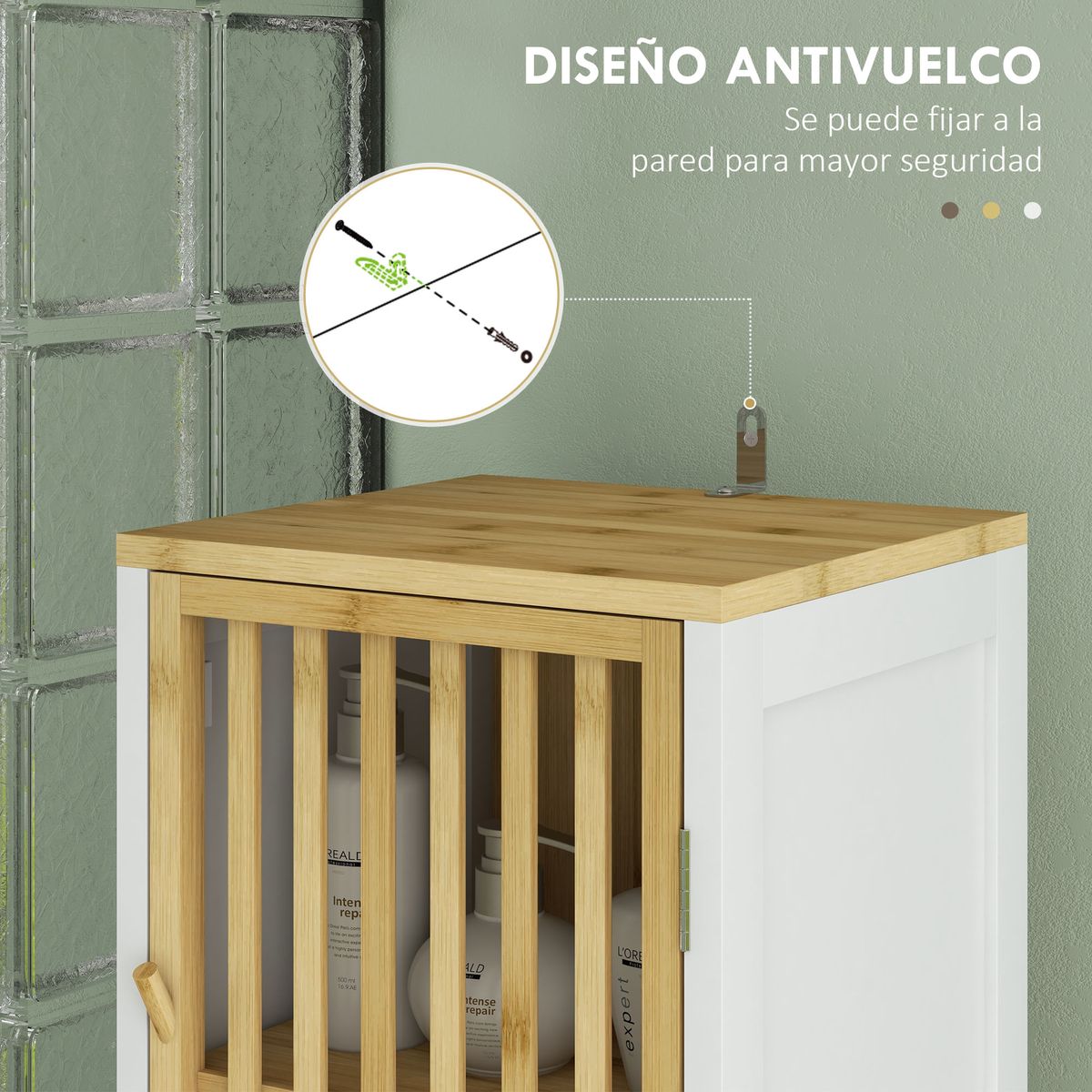 Armario auxiliar Trevel Homcom 2 puertas + 2 compartimentos natural/blanco 172x32x30 cm