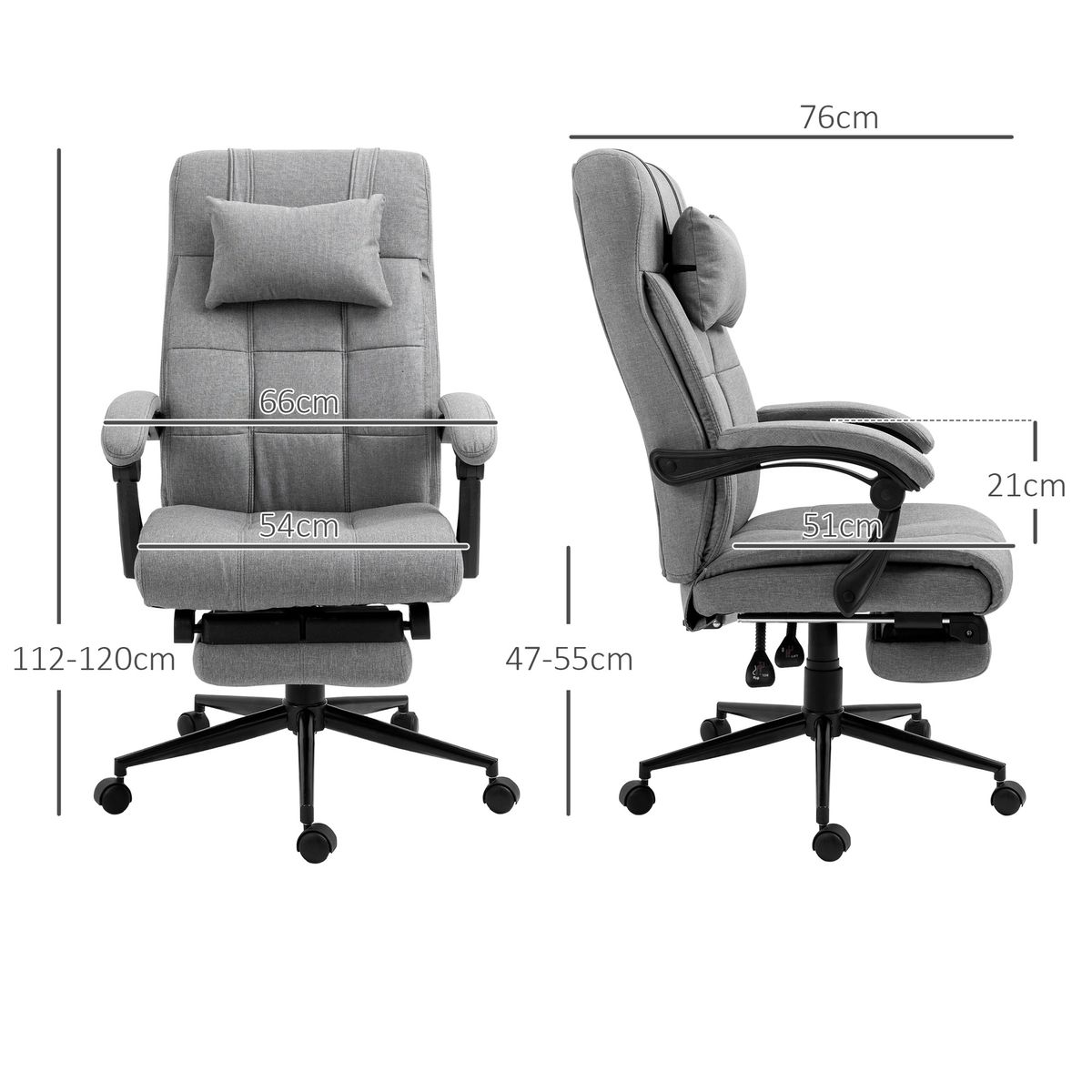Silla de oficina Wono Vinsetto altura ajustable con reposapiés gris 112-120x66x76 cm