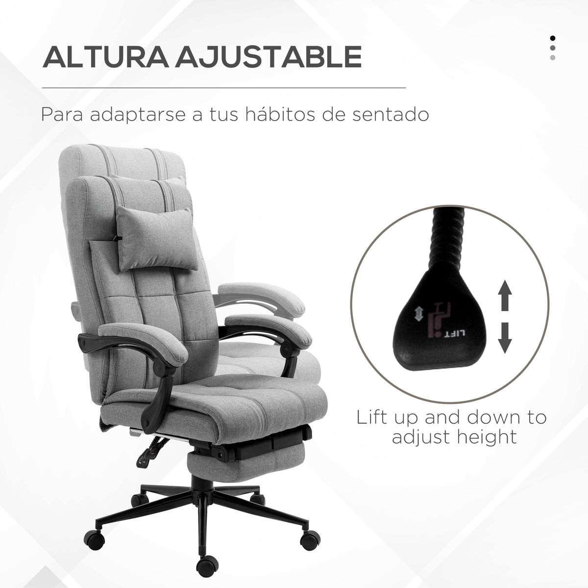 Silla de oficina Wono Vinsetto altura ajustable con reposapiés gris 112-120x66x76 cm