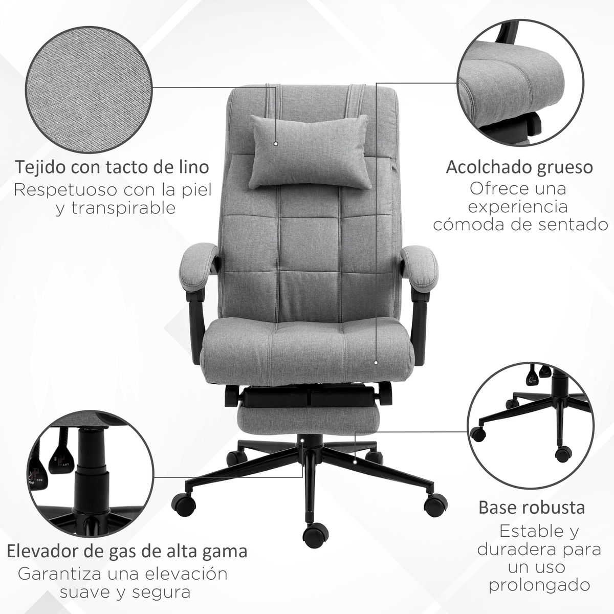 Silla de oficina Wono Vinsetto altura ajustable con reposapiés gris 112-120x66x76 cm