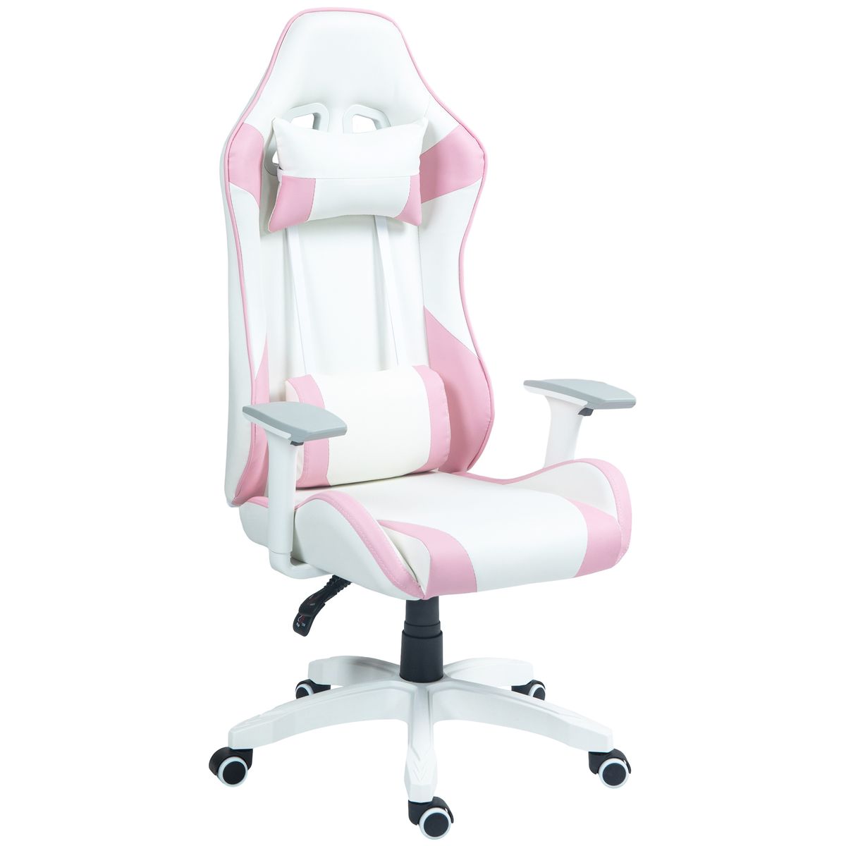 Silla gaming Powick Homcom altura ajustable rosa/blanco 120-128x67x60 cm