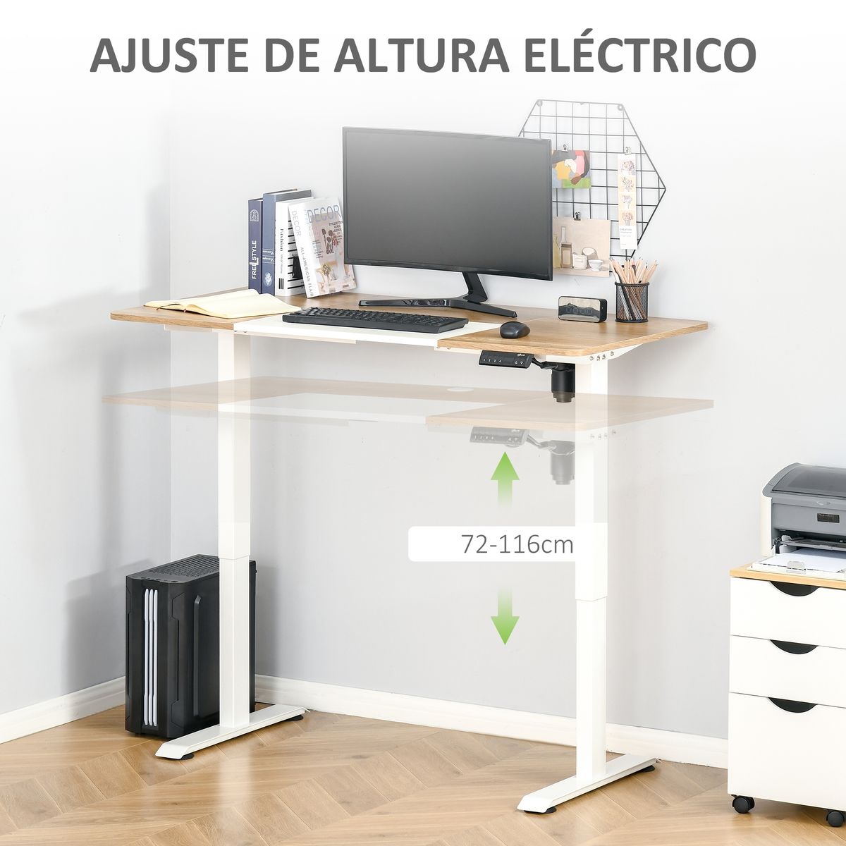 Escritorio eléctrico Khit Vinsetto altura regulable blanco/natural 72-116x140x70 cm