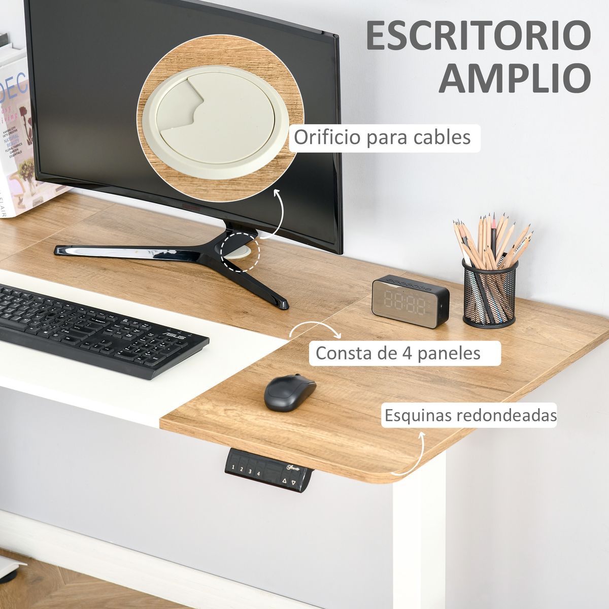 Escritorio eléctrico Khit Vinsetto altura regulable blanco/natural 72-116x140x70 cm