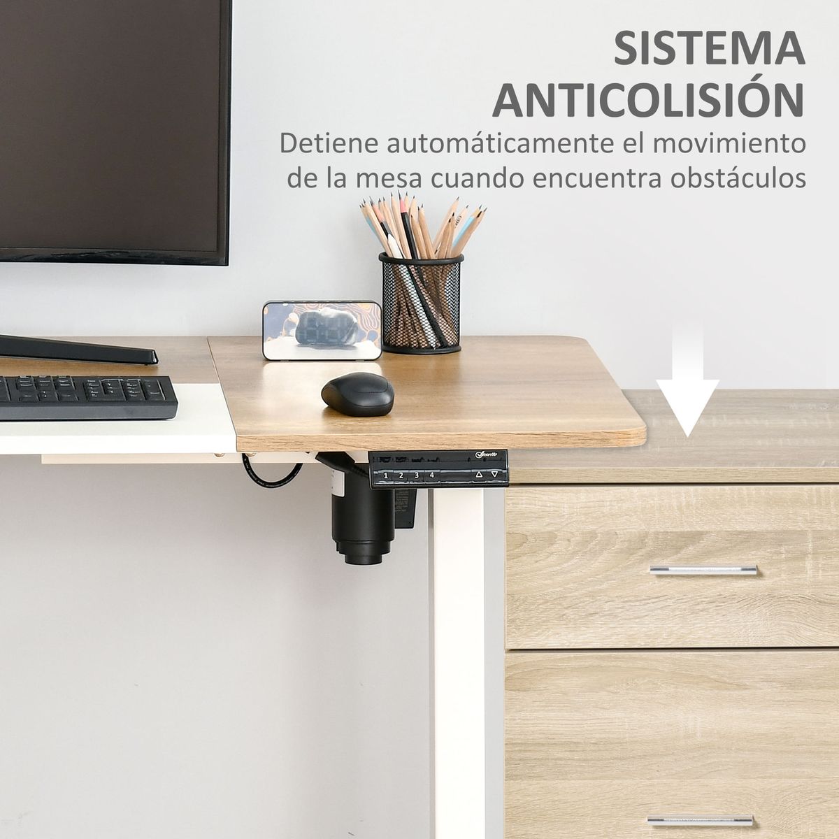 Escritorio eléctrico Khit Vinsetto altura regulable blanco/natural 72-116x140x70 cm