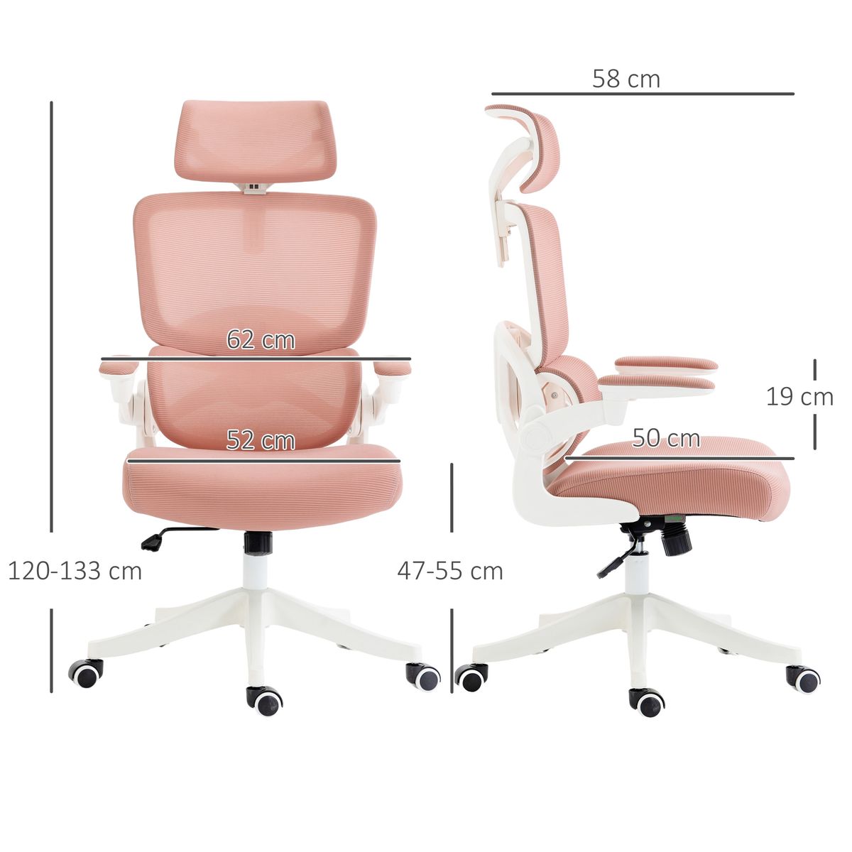 Silla de oficina Asby Vinsetto reposacabezas rosa 120-133x62x58 cm