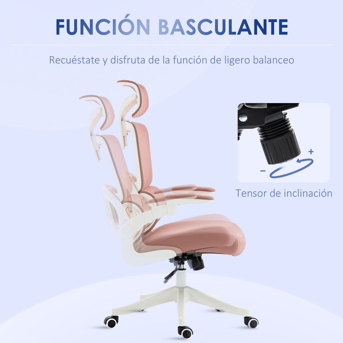 Silla de oficina Asby Vinsetto reposacabezas rosa 120-133x62x58 cm