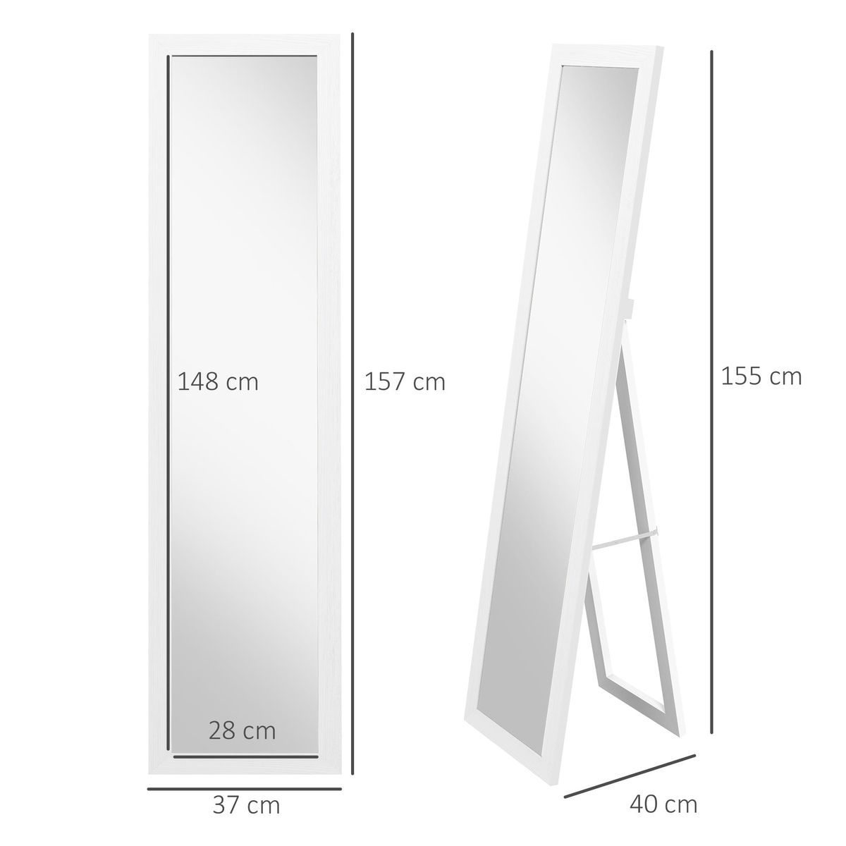 Espejo multiposición Festa Homcom cuerpo entero blanco 157x37 cm