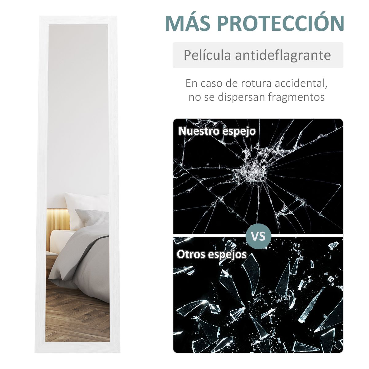 Espejo multiposición Festa Homcom cuerpo entero blanco 157x37 cm