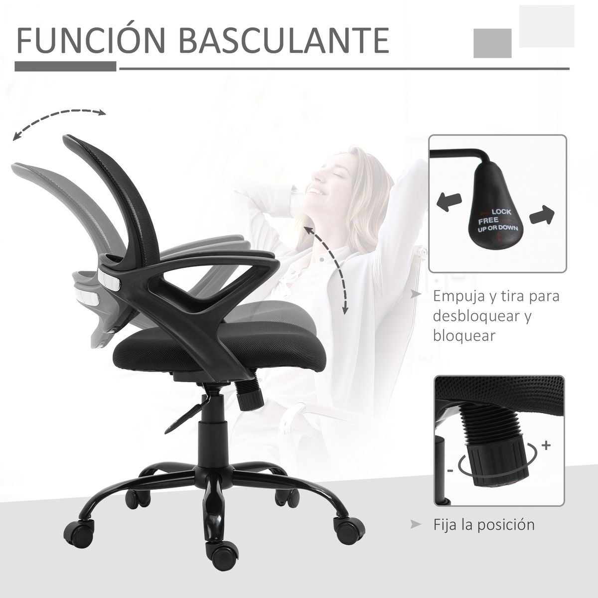 Silla de oficina Carra Vinsetto ergonómica ajustable negro 89-99x61x61 cm