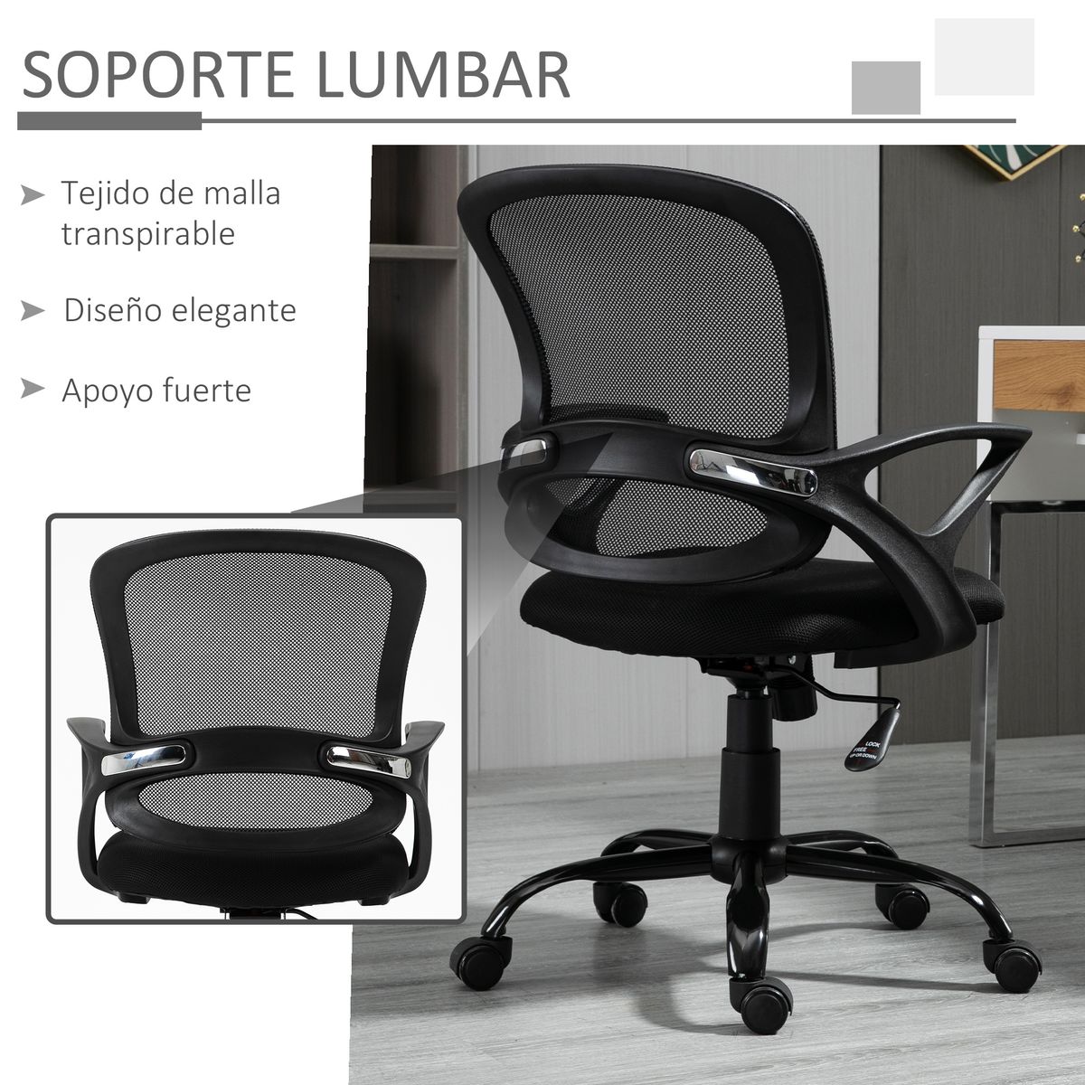 Silla de oficina Carra Vinsetto ergonómica ajustable negro 89-99x61x61 cm