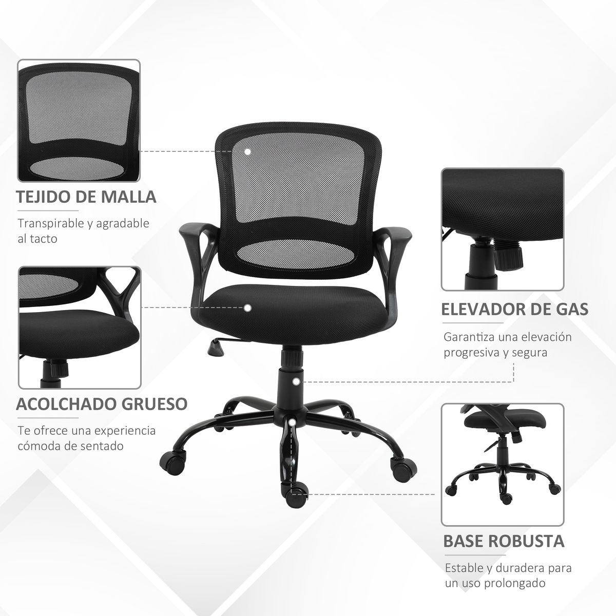 Silla de oficina Carra Vinsetto ergonómica ajustable negro 89-99x61x61 cm