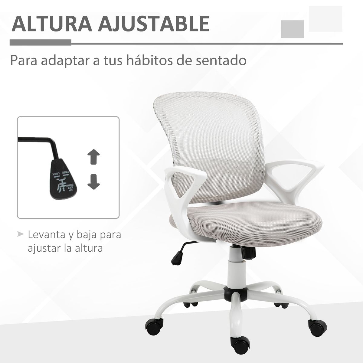 Silla de oficina Carra Vinsetto ergonómica ajustable gris 89-99x61x61 cm