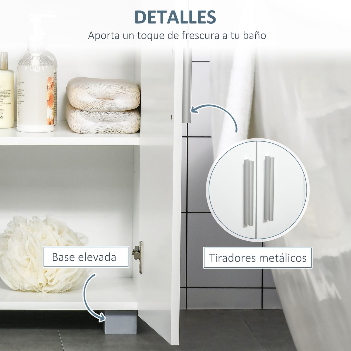 Armario de baño Hilo Kleankin 2 puertas + 2 estantes ajustables blanco 80x60x30 cm