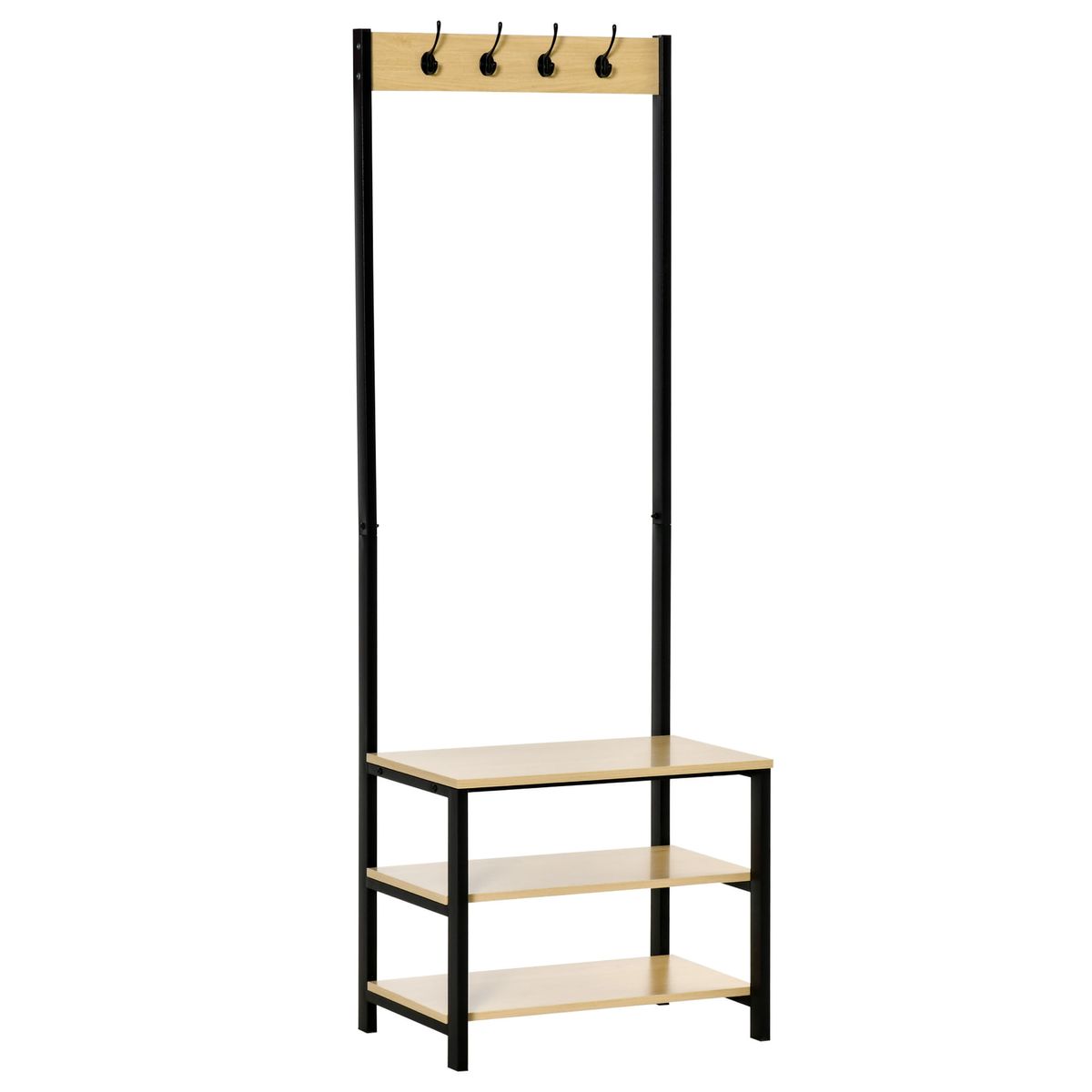 Perchero zapatero Filo Homcom 3 niveles + 4 ganchos negro/natural 175x60x40 cm