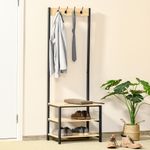 Perchero zapatero Filo Homcom 3 niveles + 4 ganchos negro/natural 175x60x40 cm