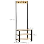 Perchero zapatero Filo Homcom 3 niveles + 4 ganchos negro/natural 175x60x40 cm
