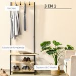 Perchero zapatero Filo Homcom 3 niveles + 4 ganchos negro/natural 175x60x40 cm