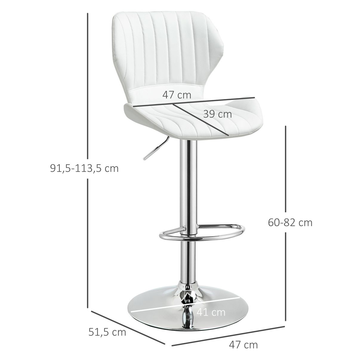 Pack de 2 taburetes Snow Homcom altura ajustable con respaldo blanco 91,5-113,5x47x51,5 cm