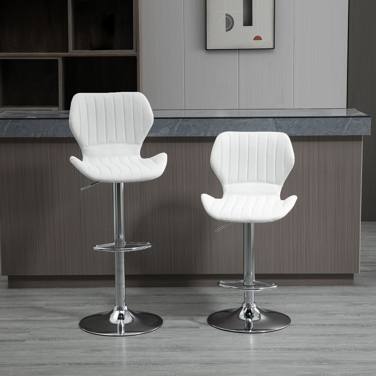 Pack de 2 taburetes Snow Homcom altura ajustable con respaldo blanco 91,5-113,5x47x51,5 cm