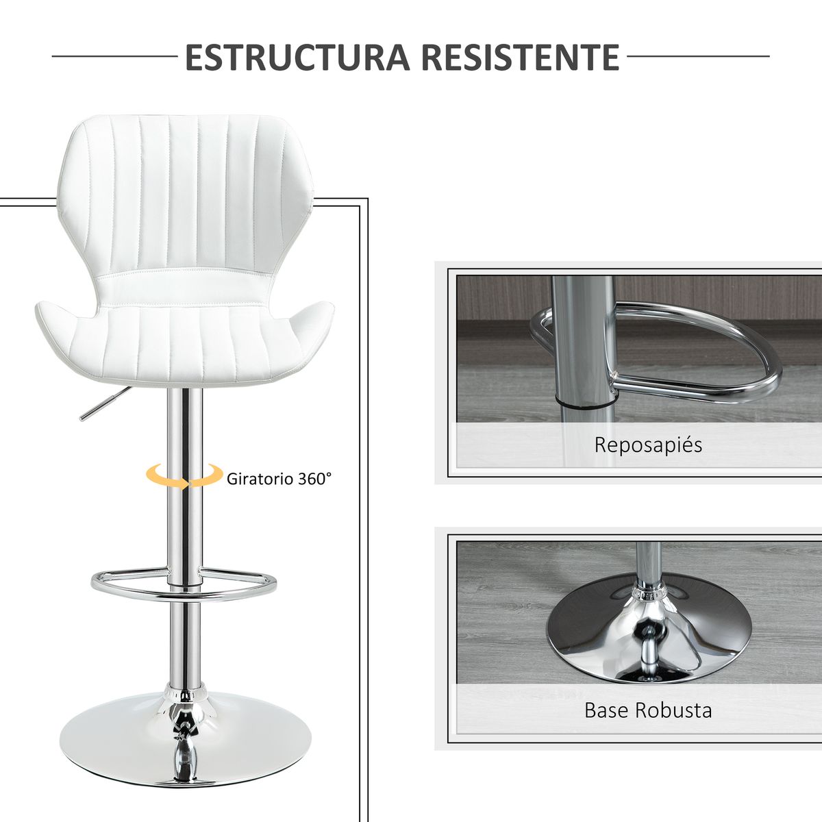 Pack de 2 taburetes Snow Homcom altura ajustable con respaldo blanco 91,5-113,5x47x51,5 cm