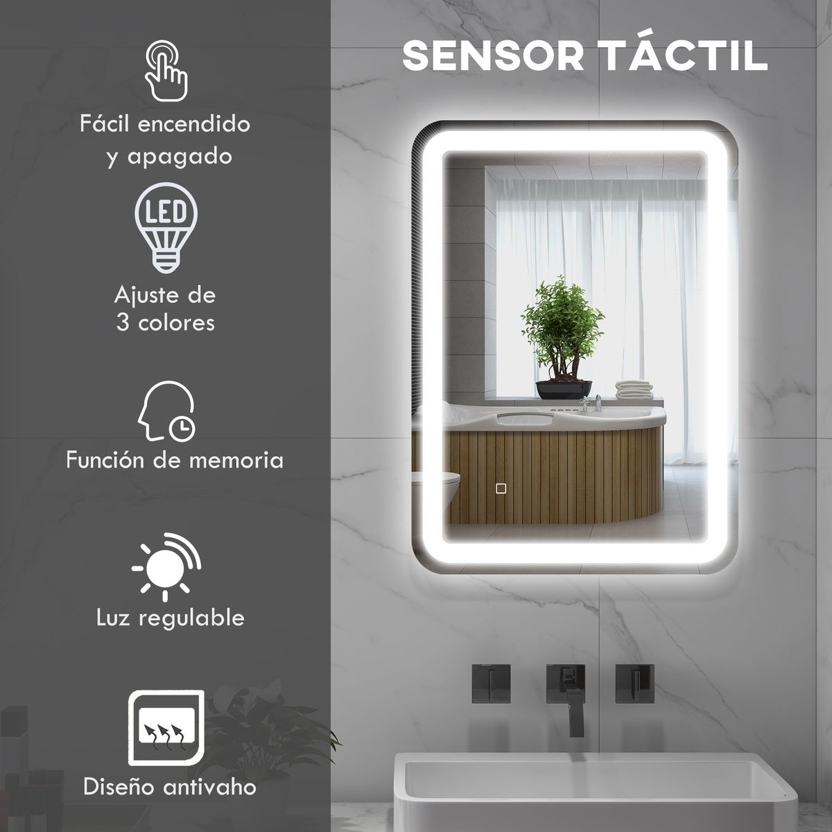 Espejo de baño Eger Homcom luz LED 70x50 cm