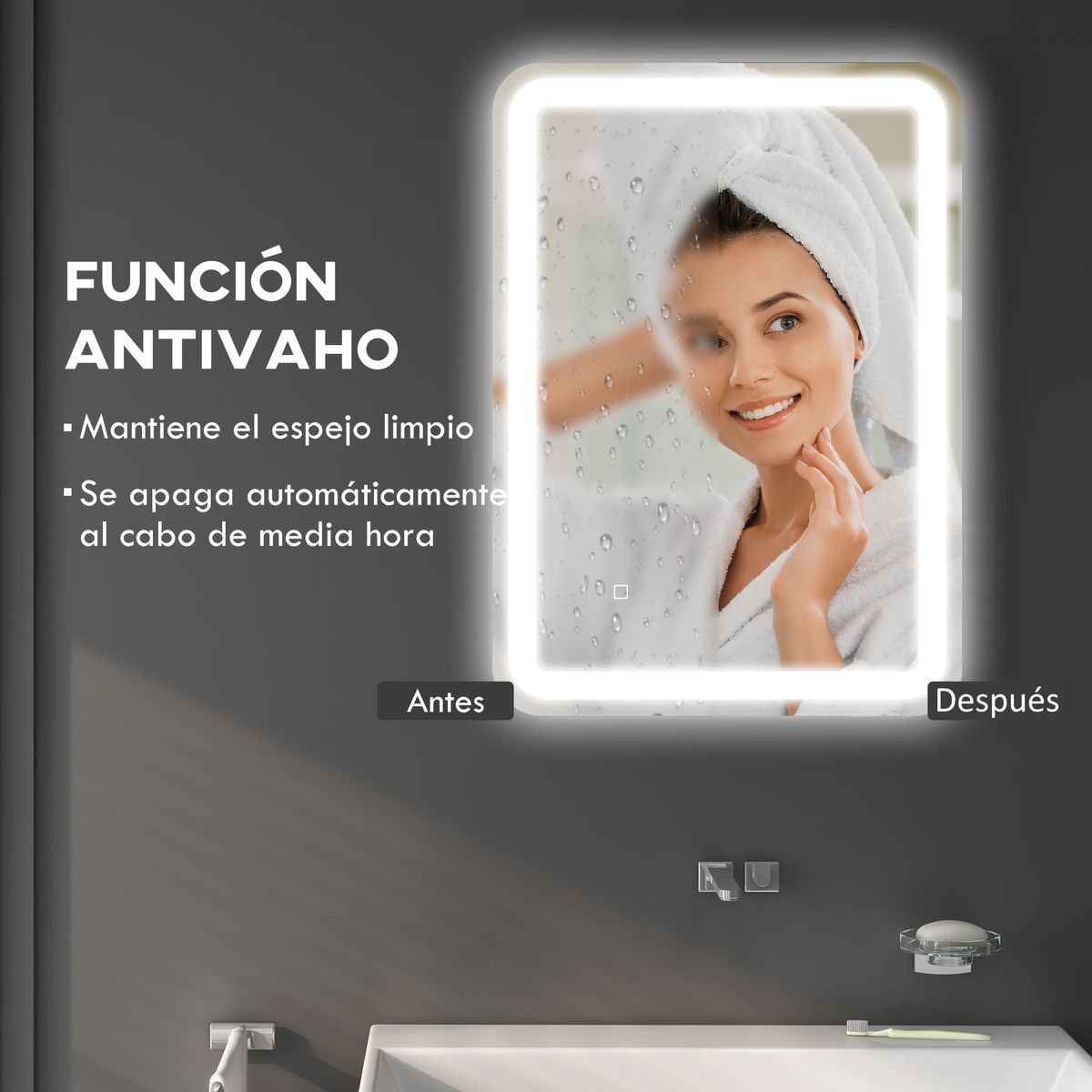 Espejo de baño Eger Homcom luz LED 70x50 cm