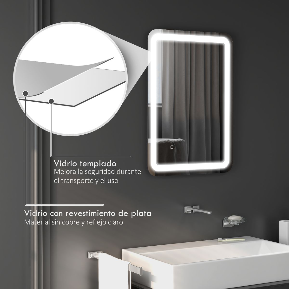 Espejo de baño Eger Homcom luz LED 70x50 cm