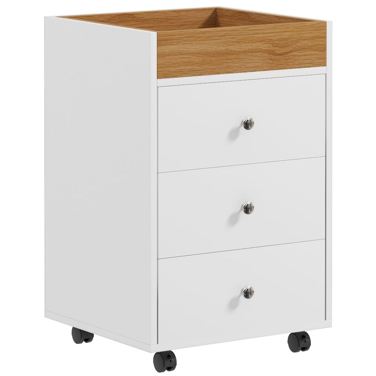 Cajonera Vinkel Homcom 3 cajones + 4 ruedas + 1 bandeja extraíble blanco/natural 66,5x43x40 cm