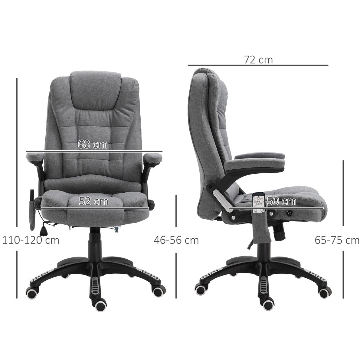 Silla de oficina Cutt Vinsetto función calefacción 6 puntos gris 110-120x68x72 cm