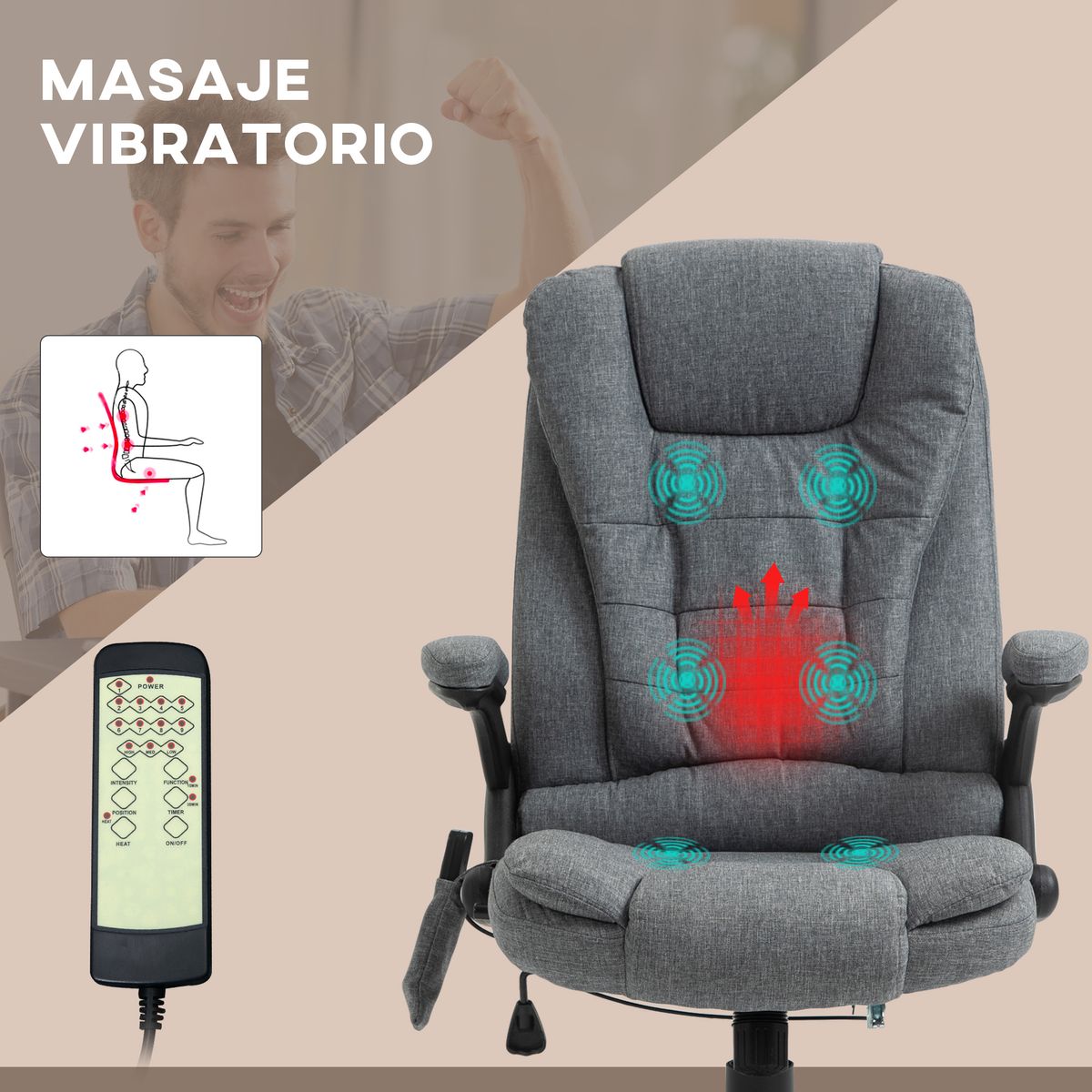 Silla de oficina Cutt Vinsetto función calefacción 6 puntos gris 110-120x68x72 cm