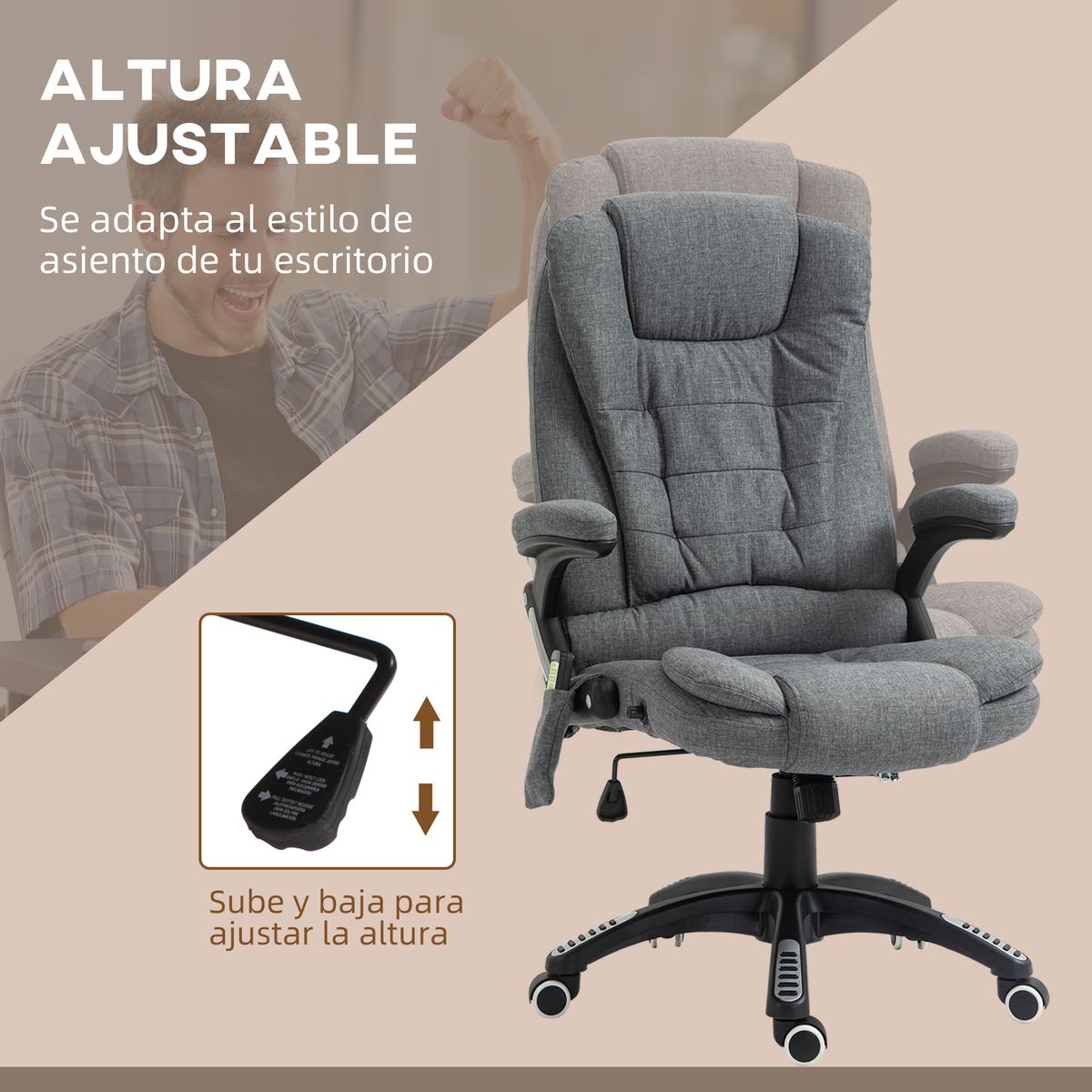 Silla de oficina Cutt Vinsetto función calefacción 6 puntos gris 110-120x68x72 cm