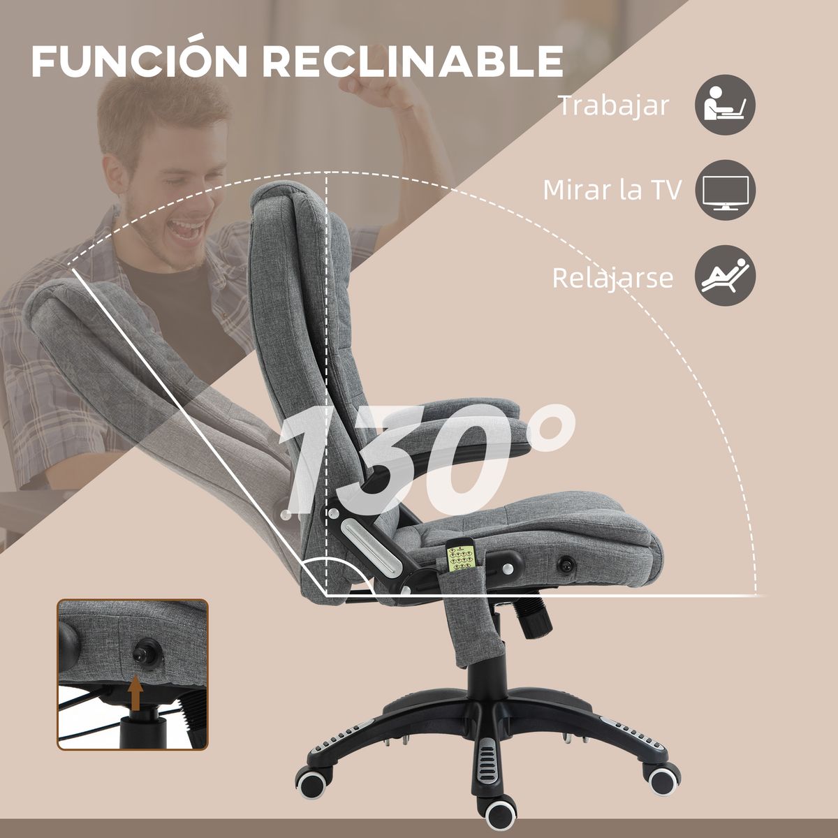 Silla de oficina Cutt Vinsetto función calefacción 6 puntos gris 110-120x68x72 cm