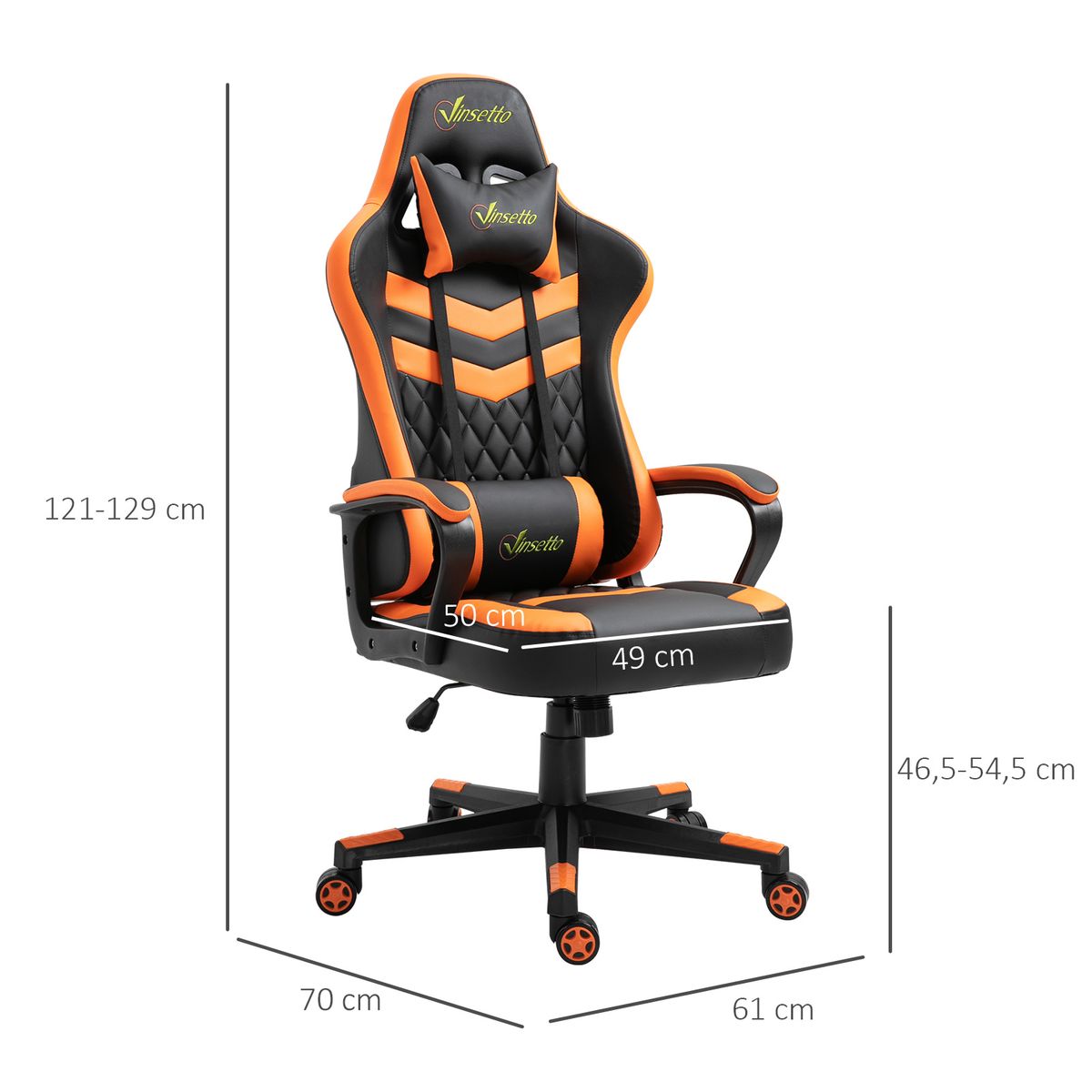 Silla gaming Vade Vinsetto altura regulable con reposacabzas negro/naranja 121-129x61x70 cm
