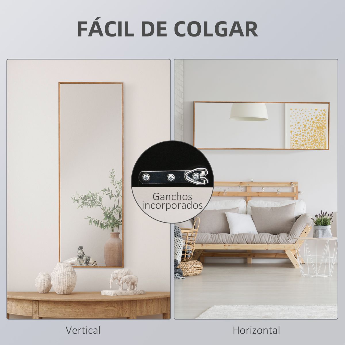 Espejo de pared Trento Homcom marco de madera de pino 125x45 cm