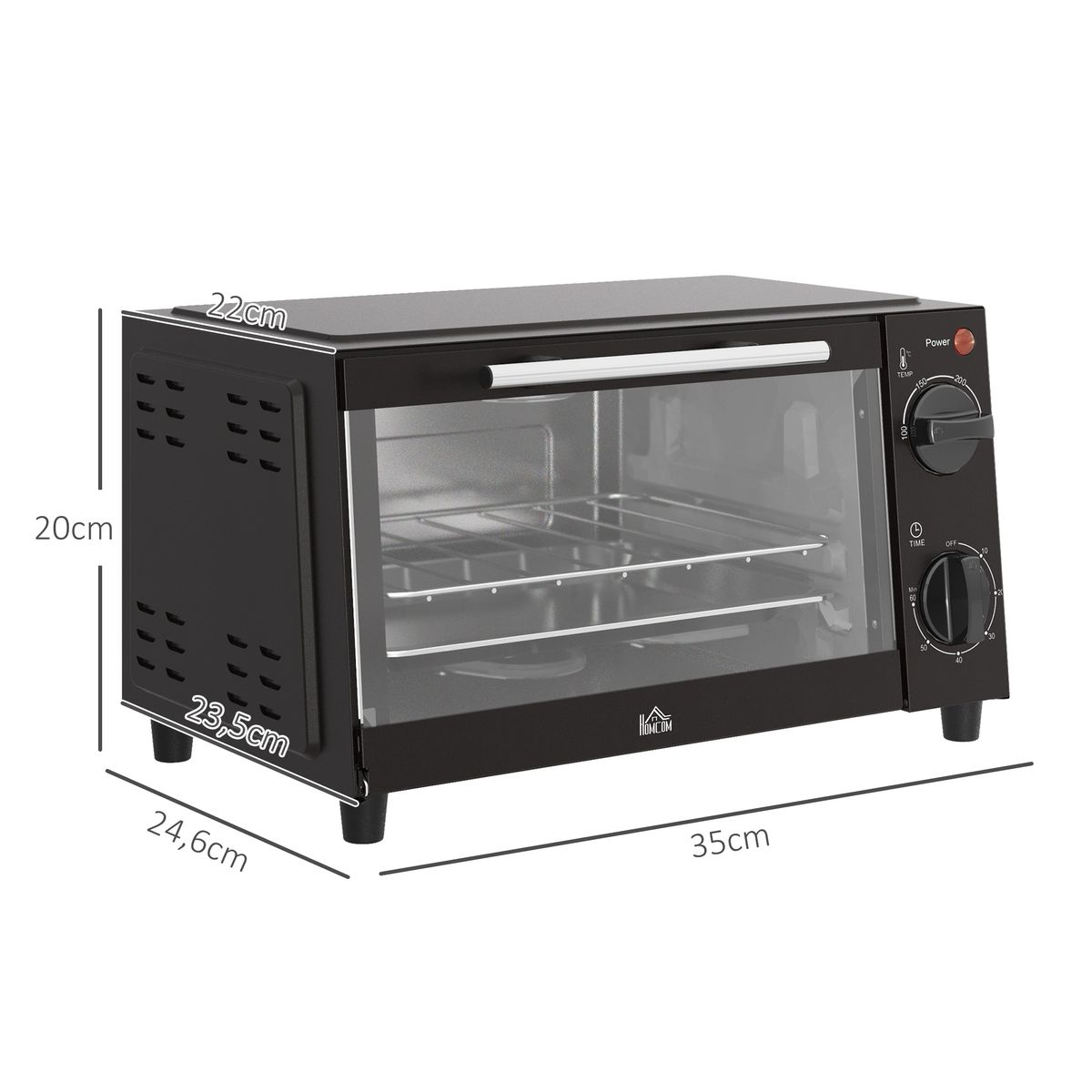 Mini horno eléctrico Homcom 750W 9L con temporizador negro 20x35x24,6 cm