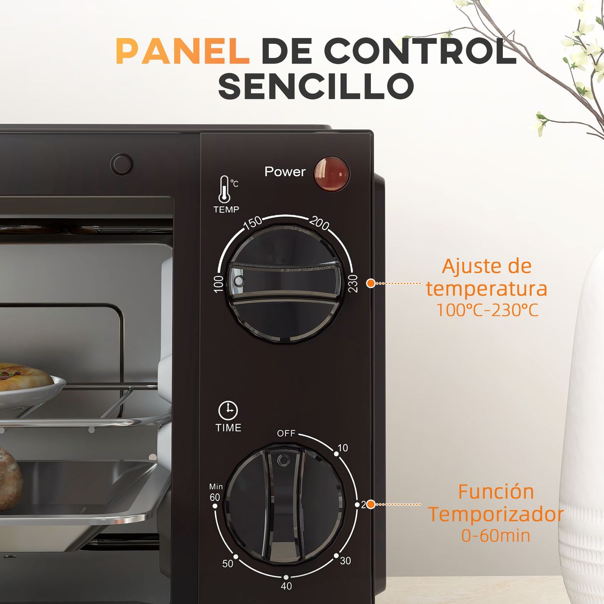 Mini horno eléctrico Homcom 750W 9L con temporizador negro 20x35x24,6 cm